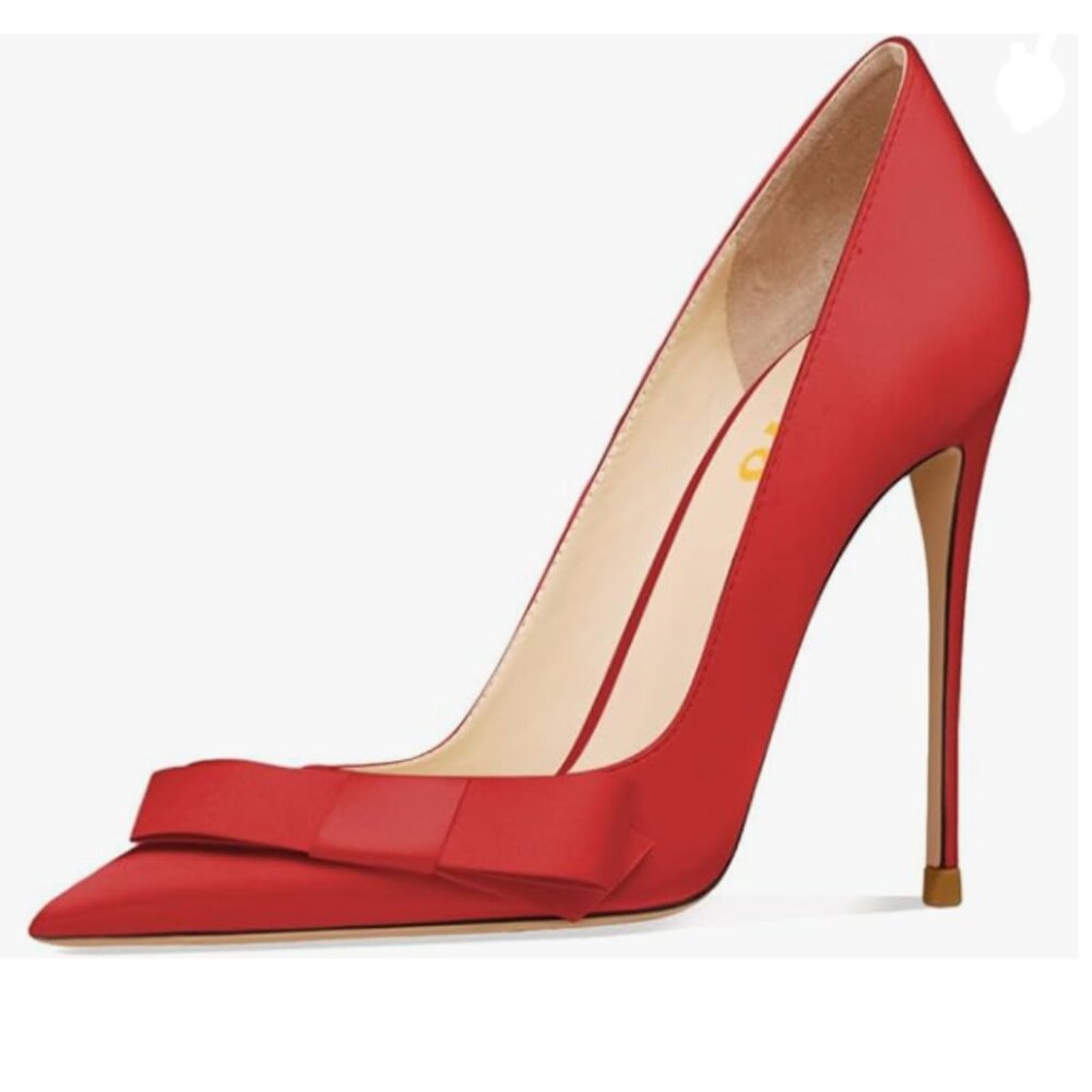 FYS Red Pointed Toe Sky High Heels Elegant Bowknot Slip On Pumps Prom Shoes